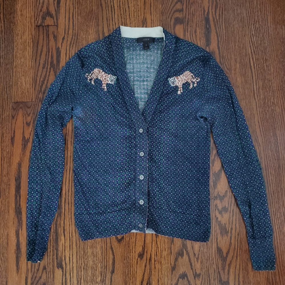 Merino Wool Cardigan Tiger Patch J. Crew Size S